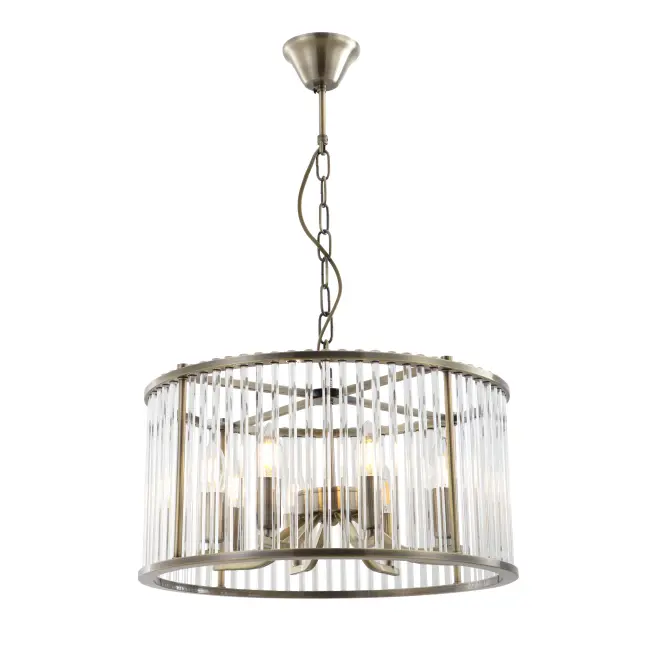 Candelabru cu cușcă din alamă antică cu 8 lumină cu tije de sticlă