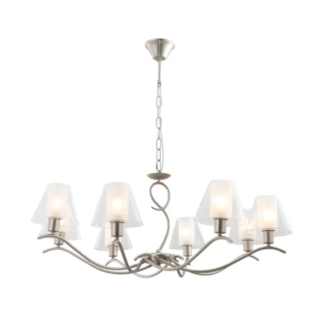 Candelabru de sticlă dublă cu 8 lumină cu finisaj de nichel satinat