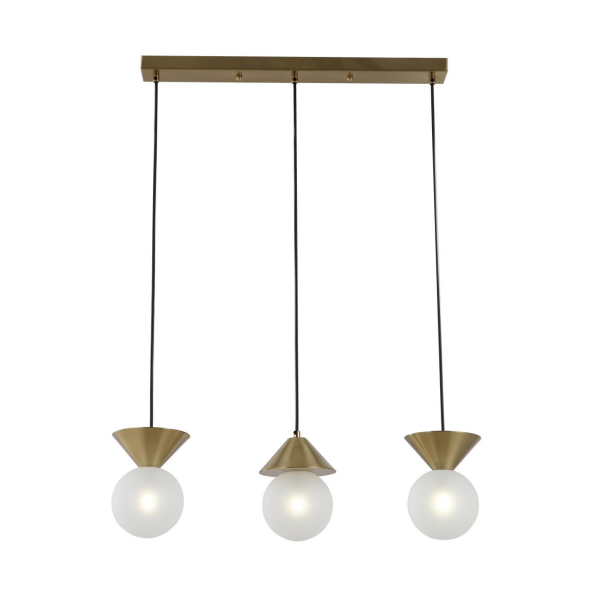 Lampă pandantivă liniară cu 3 lumini din alamă perie