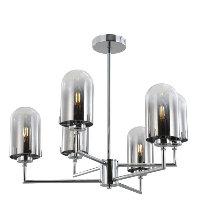 Lampa cu pandantiv din sticlă cu fum de metal crom