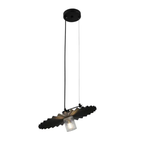 Lampă cu pandantiv negru minimalist cu umbră plisată