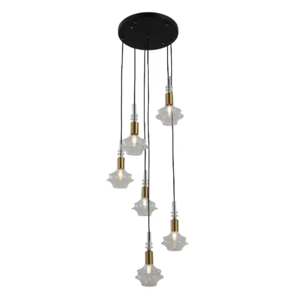 Lumină modernă de suspensie din sticlă personalizată cu 6 capi