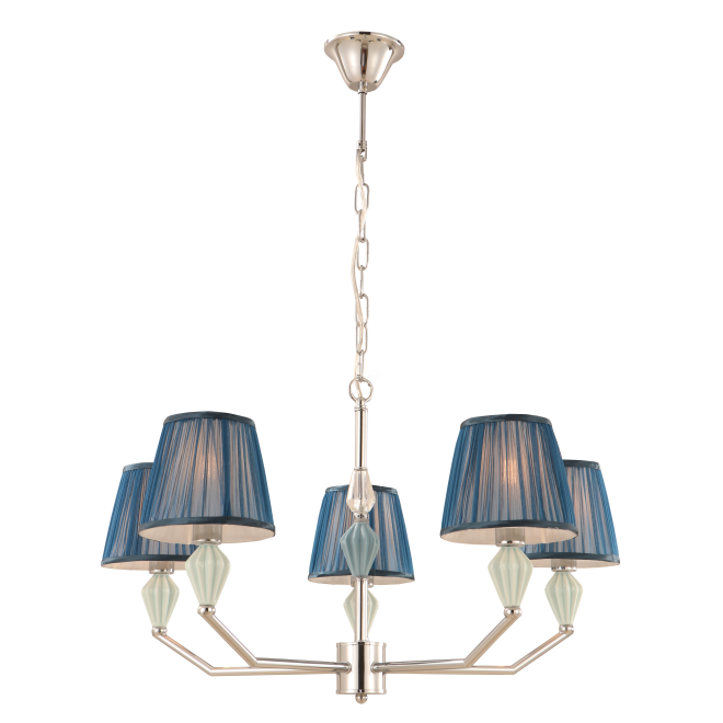 Candelabru de tambur cu 5 lumini albastru bleumarin cu accent ceramic