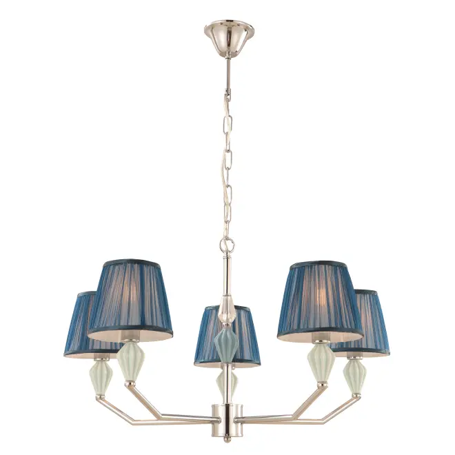 Candelabru de tambur cu 5 lumini albastru bleumarin cu accent ceramic